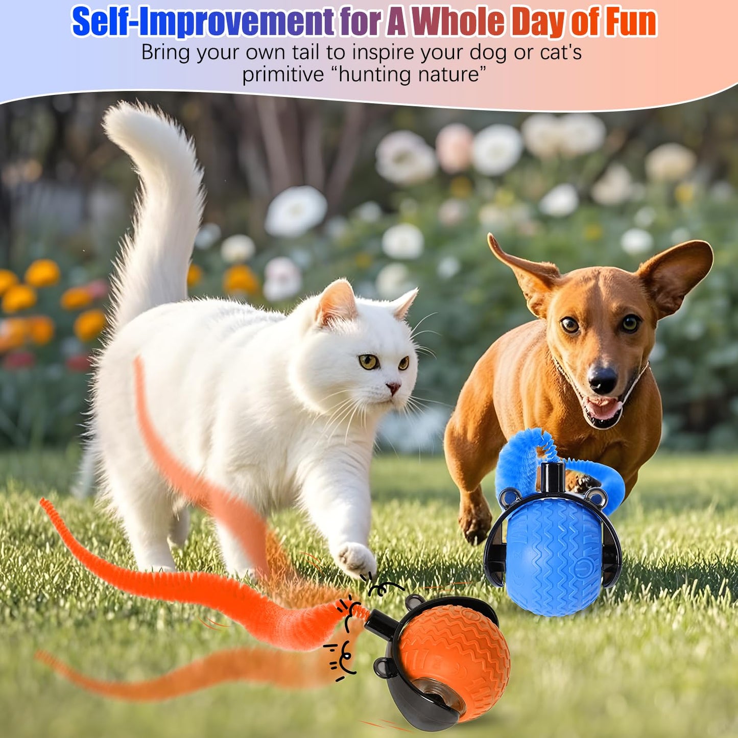 Interactive Cat Ball Toy, Automatic Interactive Cat Toys for Indoor Cats, Smart Self Rolling Ball for Bored Indoor Adult Cats, Obstacle Avoidance Speedy for Enrichment(Blue+Orange)