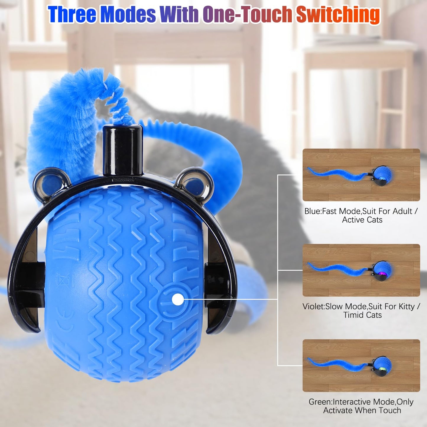 Interactive Cat Ball Toy, Automatic Interactive Cat Toys for Indoor Cats, Smart Self Rolling Ball for Bored Indoor Adult Cats, Obstacle Avoidance Speedy for Enrichment(Blue+Orange)