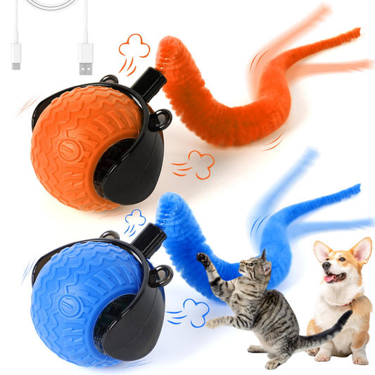 Interactive Cat Ball Toy, Automatic Interactive Cat Toys for Indoor Cats, Smart Self Rolling Ball for Bored Indoor Adult Cats, Obstacle Avoidance Speedy for Enrichment(Blue+Orange)